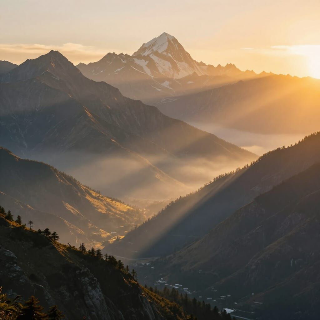 Peaceful Mountain Sunrise Cinematic Artwork