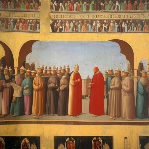 Colorful Fresco of Mouse Birth and Bull Ride