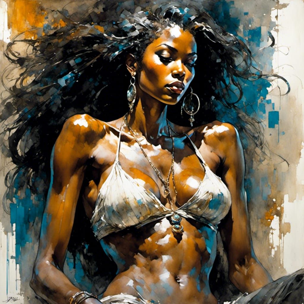 Striking Gothic Oil Painting of a Black Woman