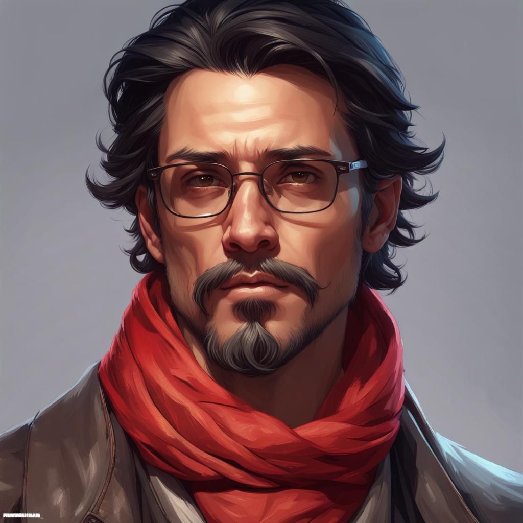 Detailed Portrait of a Man with Red Scarf