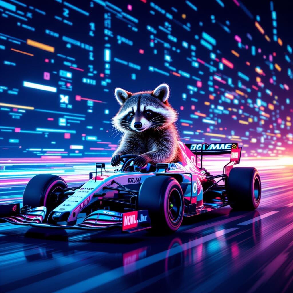 Raccoon Racer in Cyberspace Style