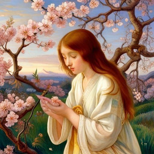 Japanese Garden Cherry Blossoms at Sunset