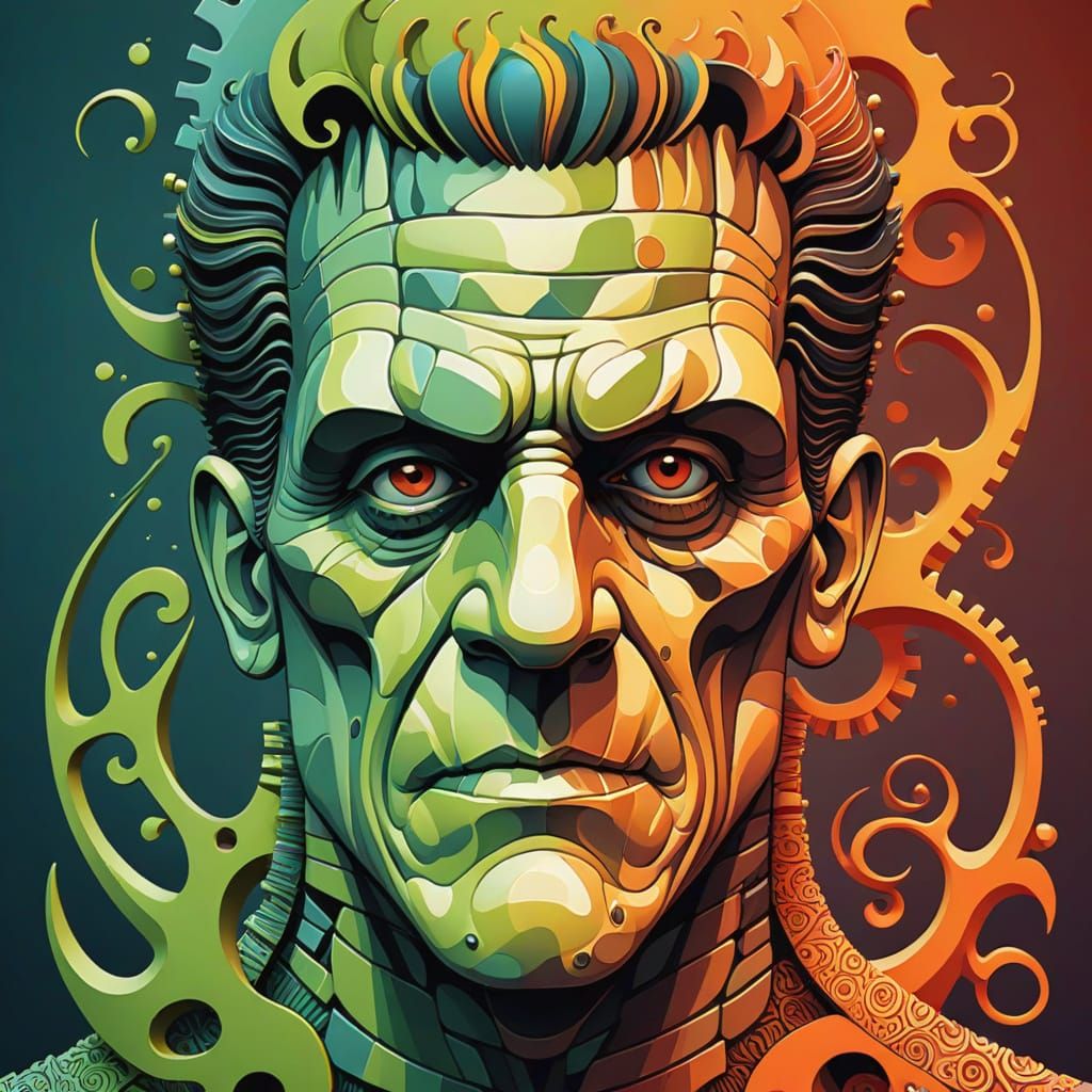 Abstract Frankenstein Vector Fractal in Gouache Style