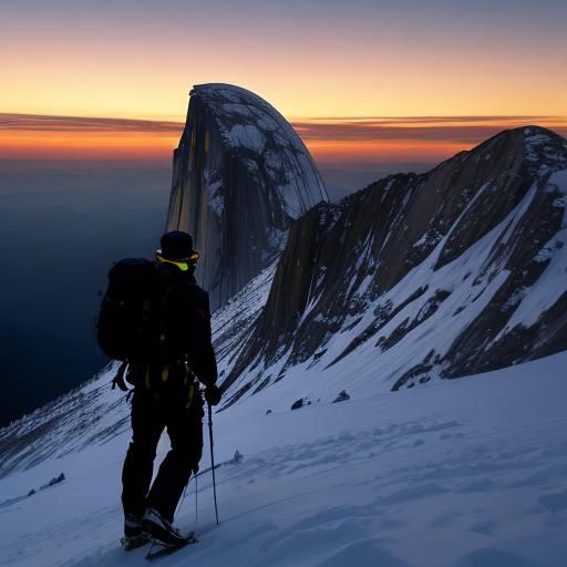 Mountaineer Climbing El Capitan at Twilight Silhouette