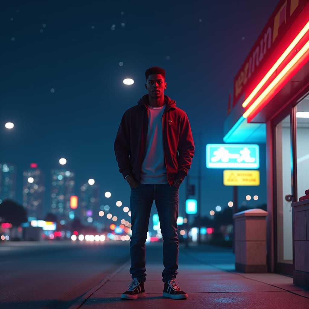 Worried Man Outside Los Angeles Store, Fantasy Concept Art