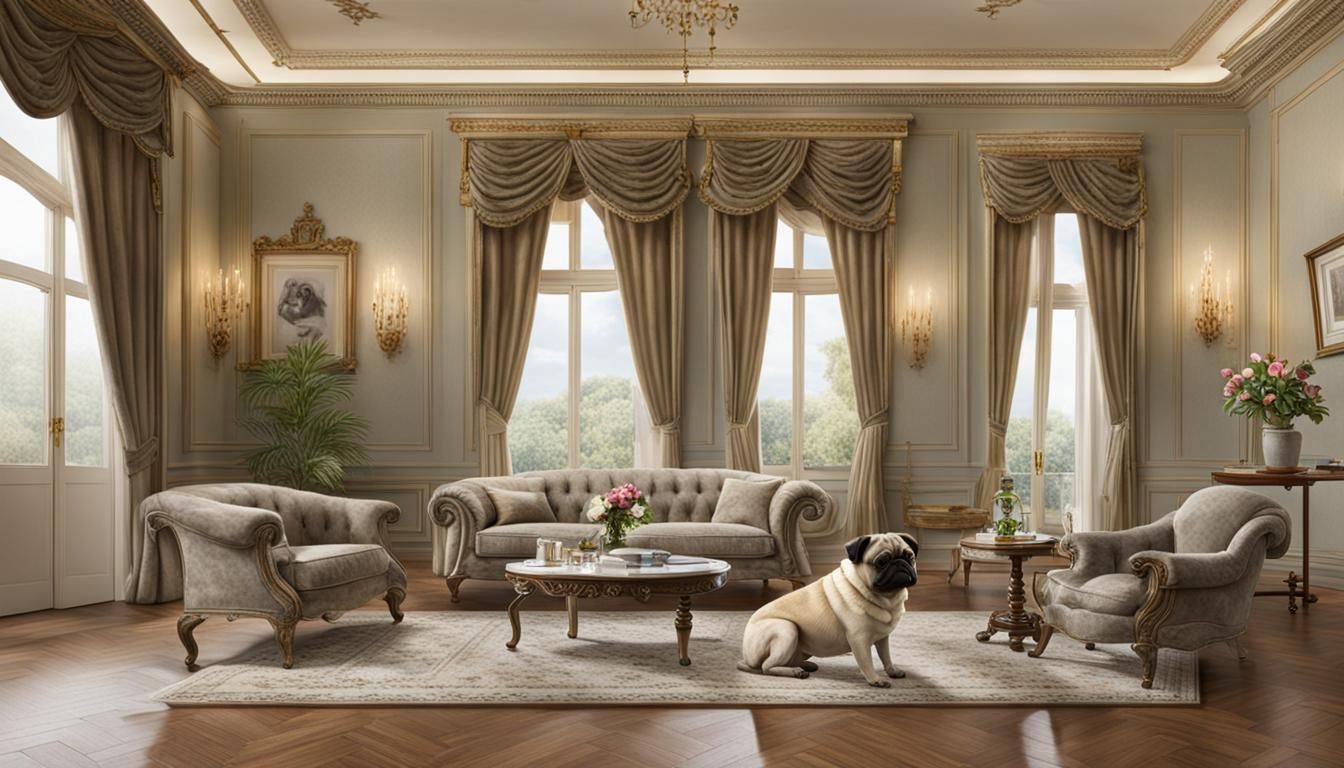 Pug in Elegant Palace Sitting Room