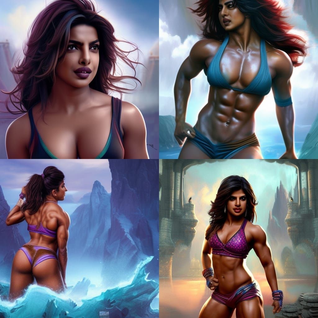 Priyanka Chopra with Flexing Biceps in Detailed Matte Painti...