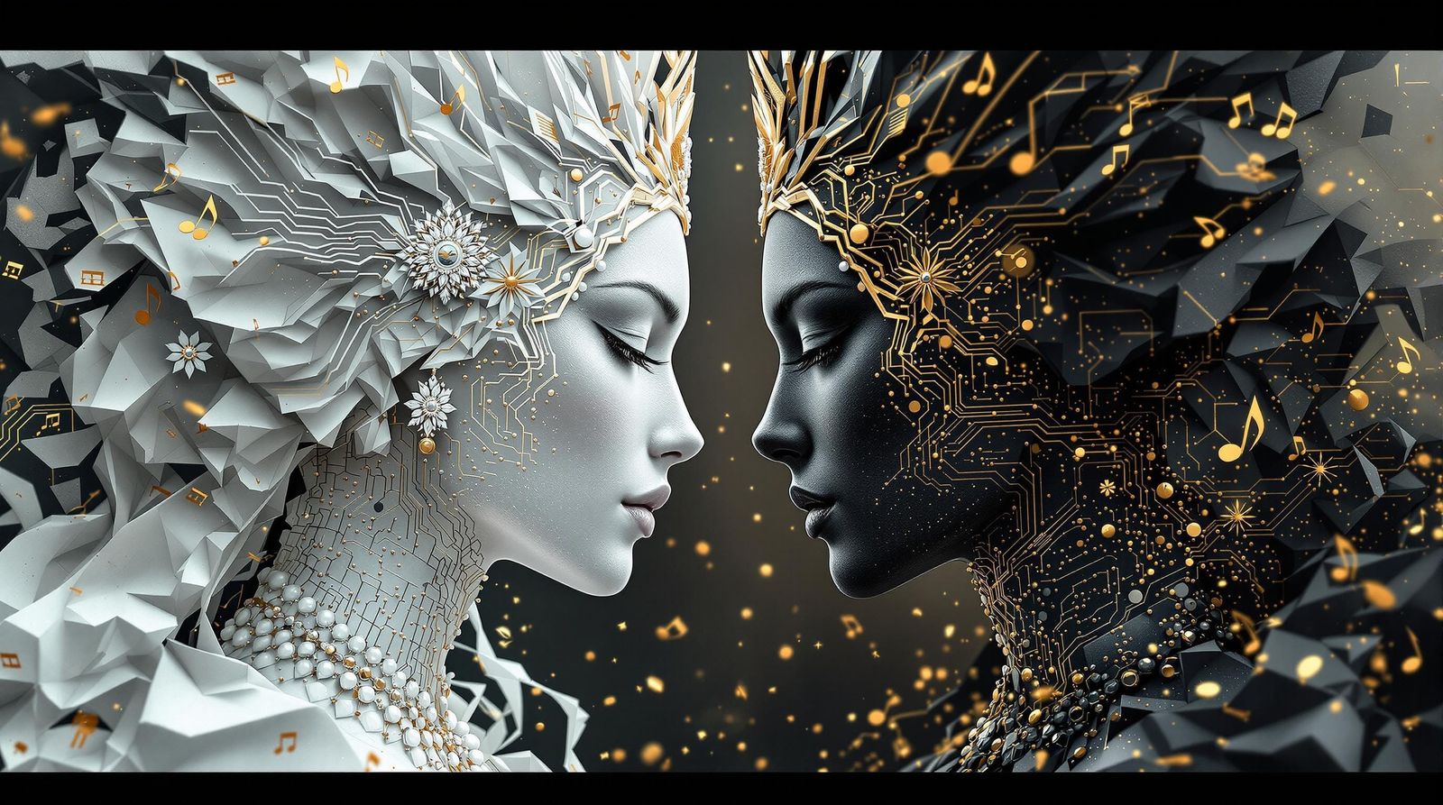 Origami and Stone Princesses in Surreal Double Exposure