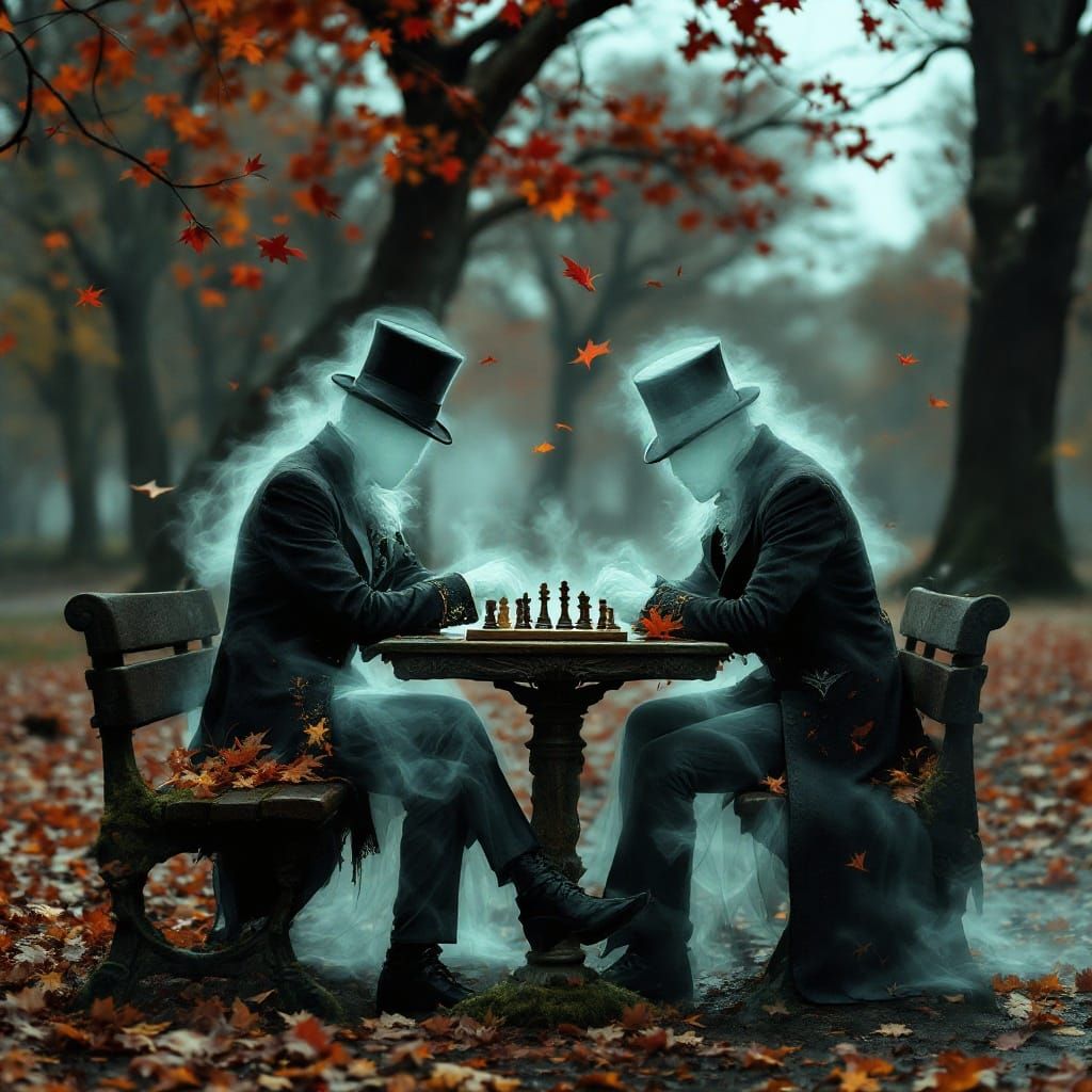 Ethereal Ghosts Play Chess on Autumn Afternoon