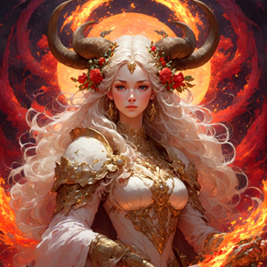 Aries Goddess Leads Celestial Ram: Pixar 3D Render