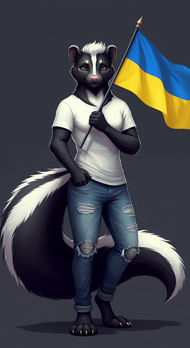 Anthropomorphic Skunk Holds Ukrainian Flag in Anime-Inspired...