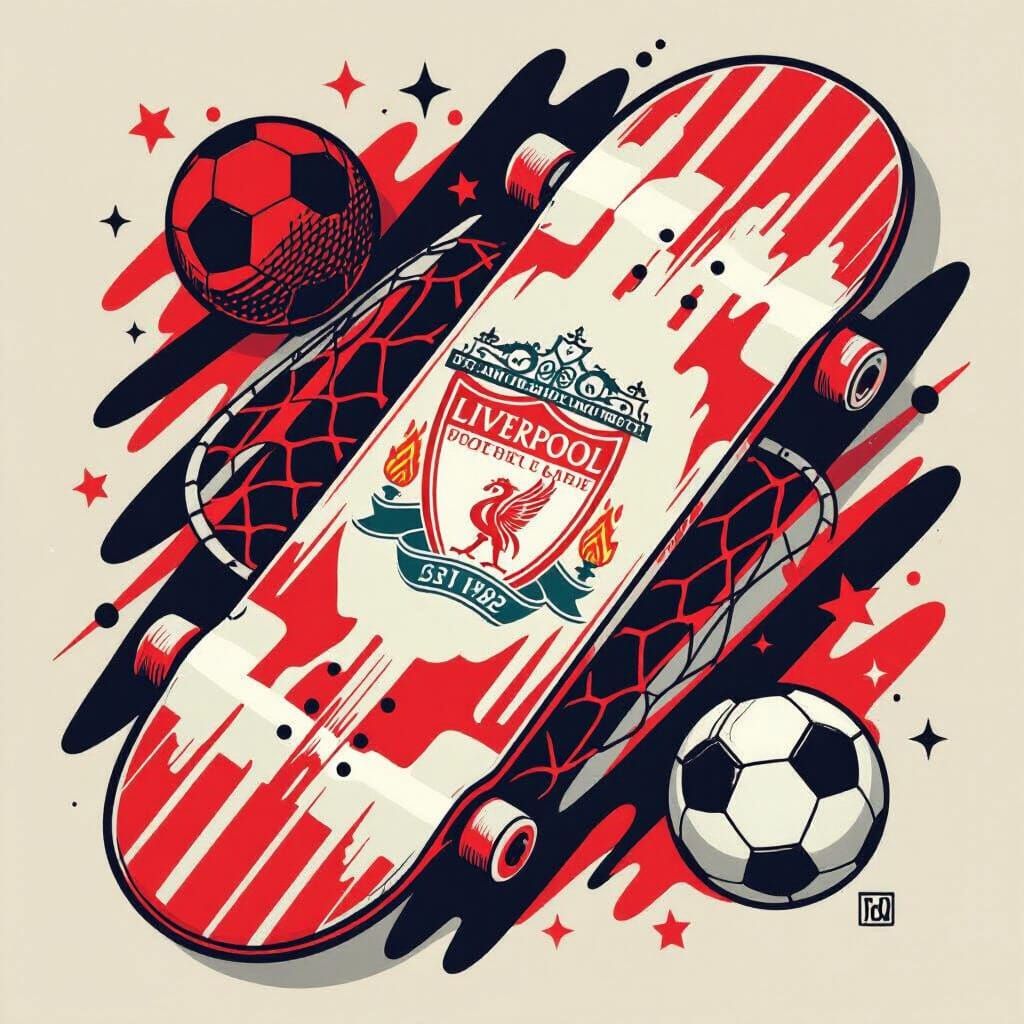 Liverpool FC Skateboard Design in Bold Graphic Style