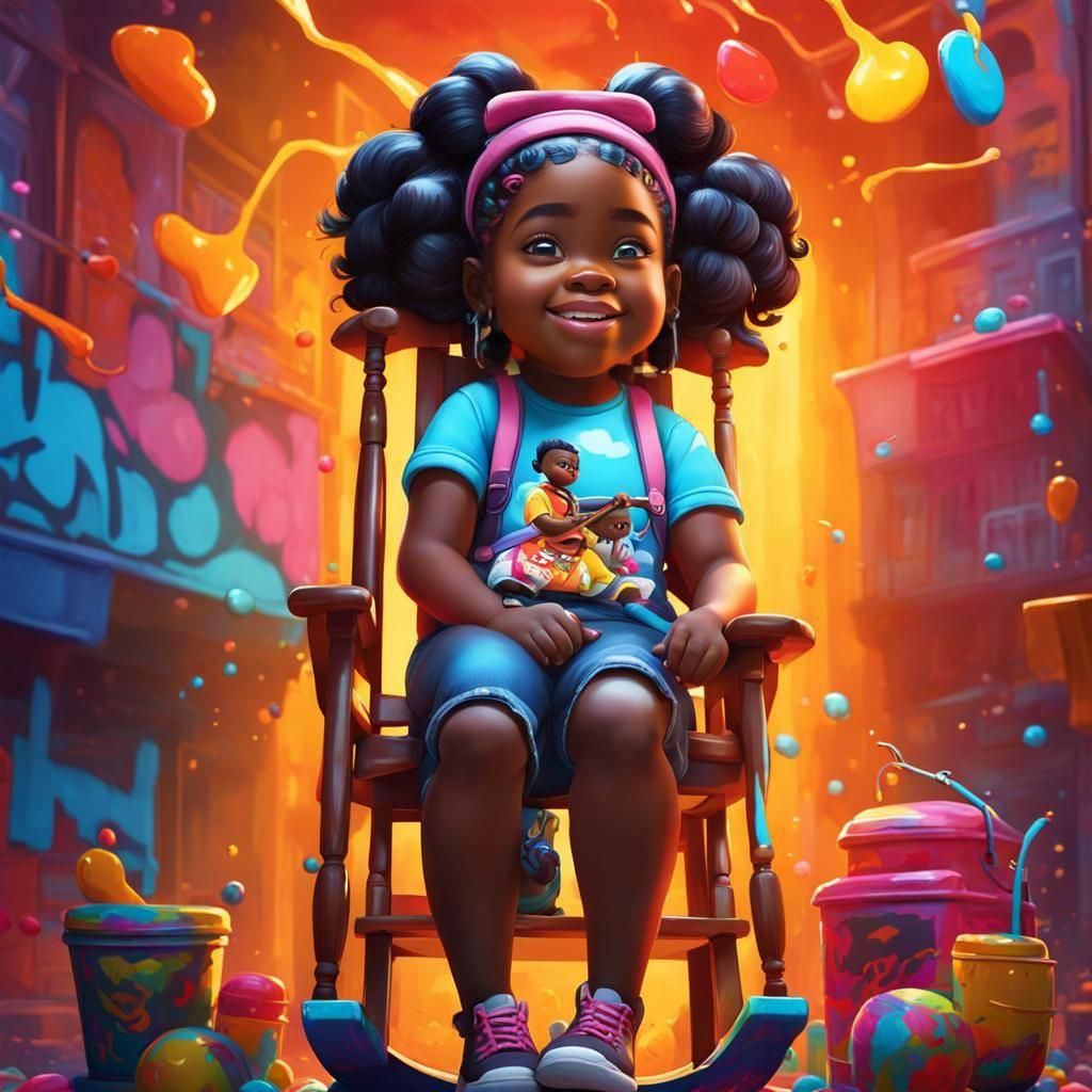 Girl in Rocking Chair: Graffiti Art Style