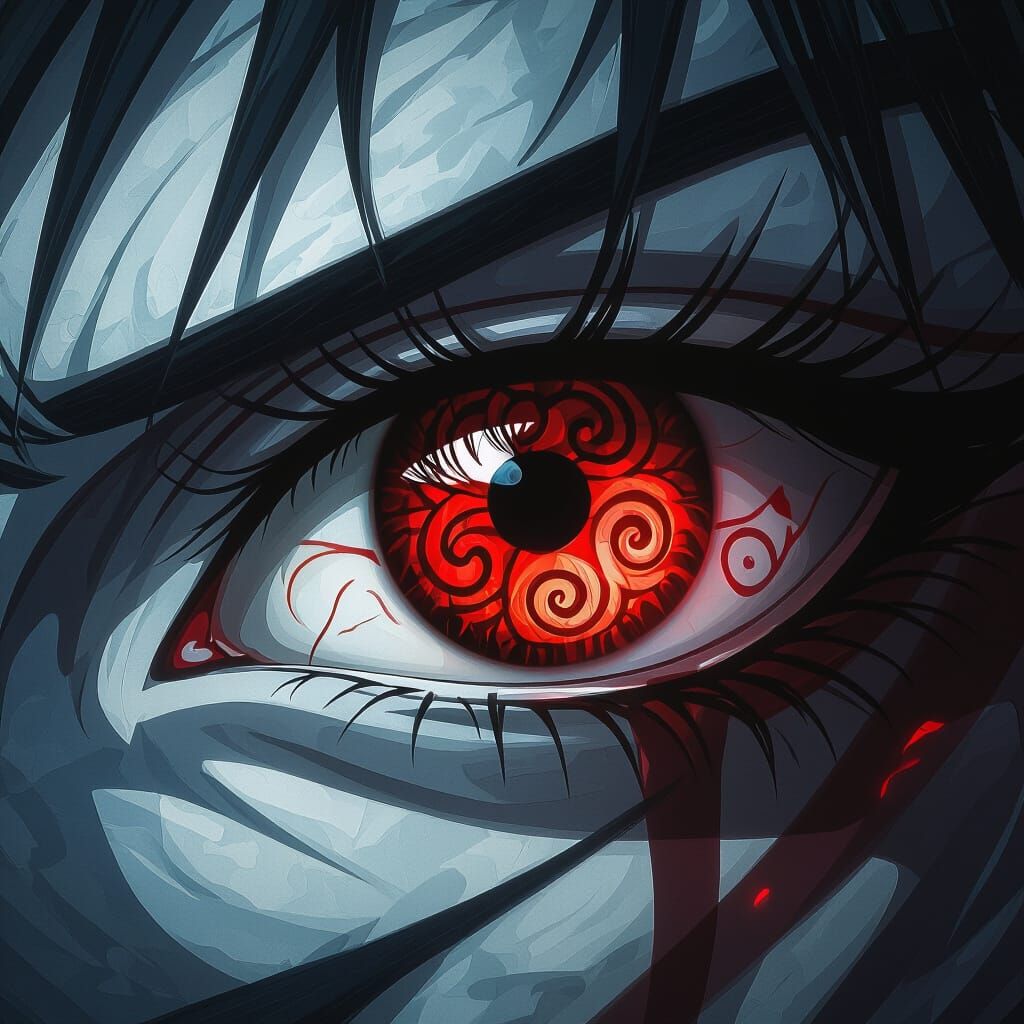 Crimson Sharingan Eye with Dark Aura - Digital Painting