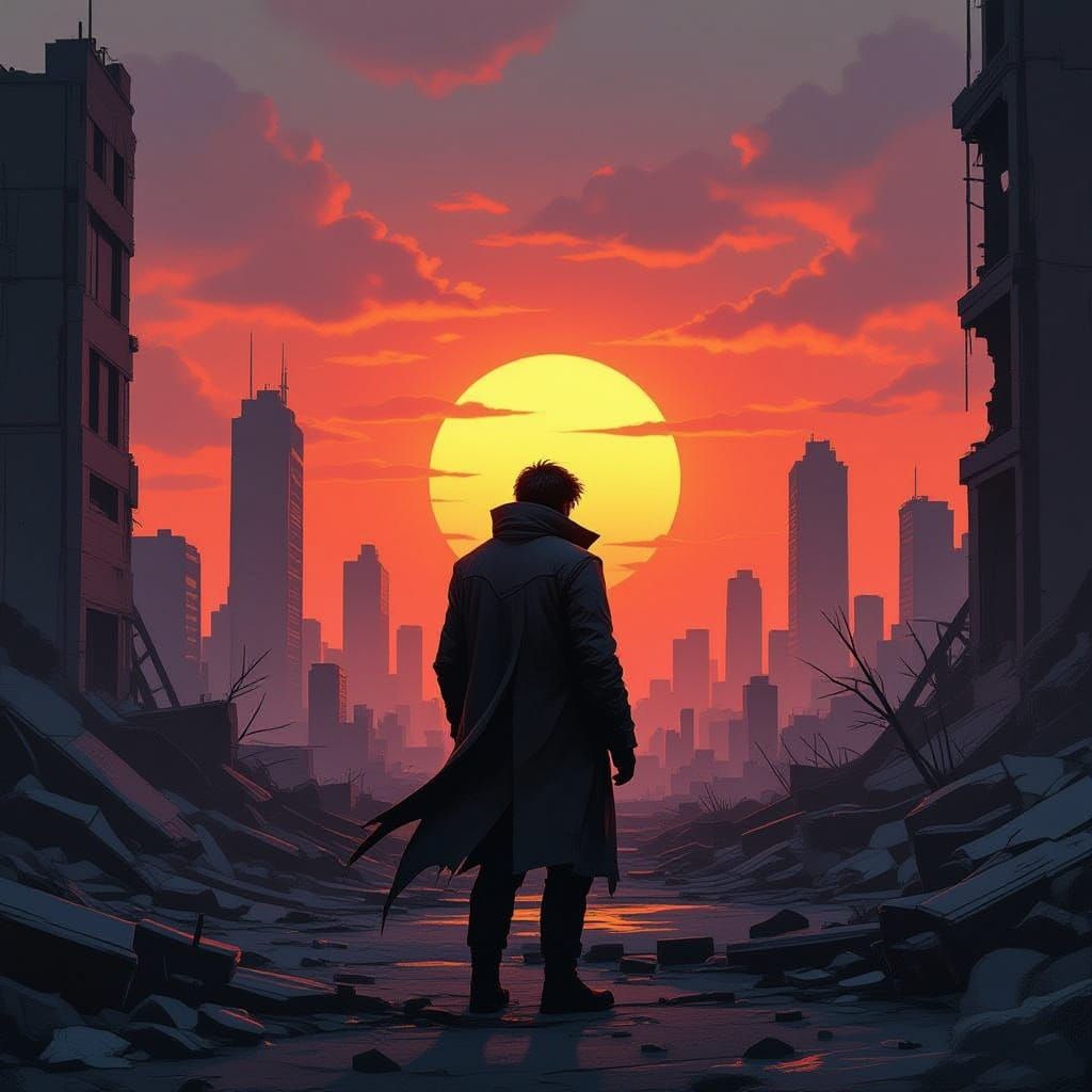 Post-Apocalyptic Sunset in a Dystopian City