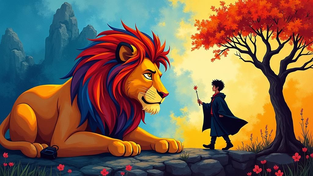 Harry Potter and Simba Blended in Abstract Art