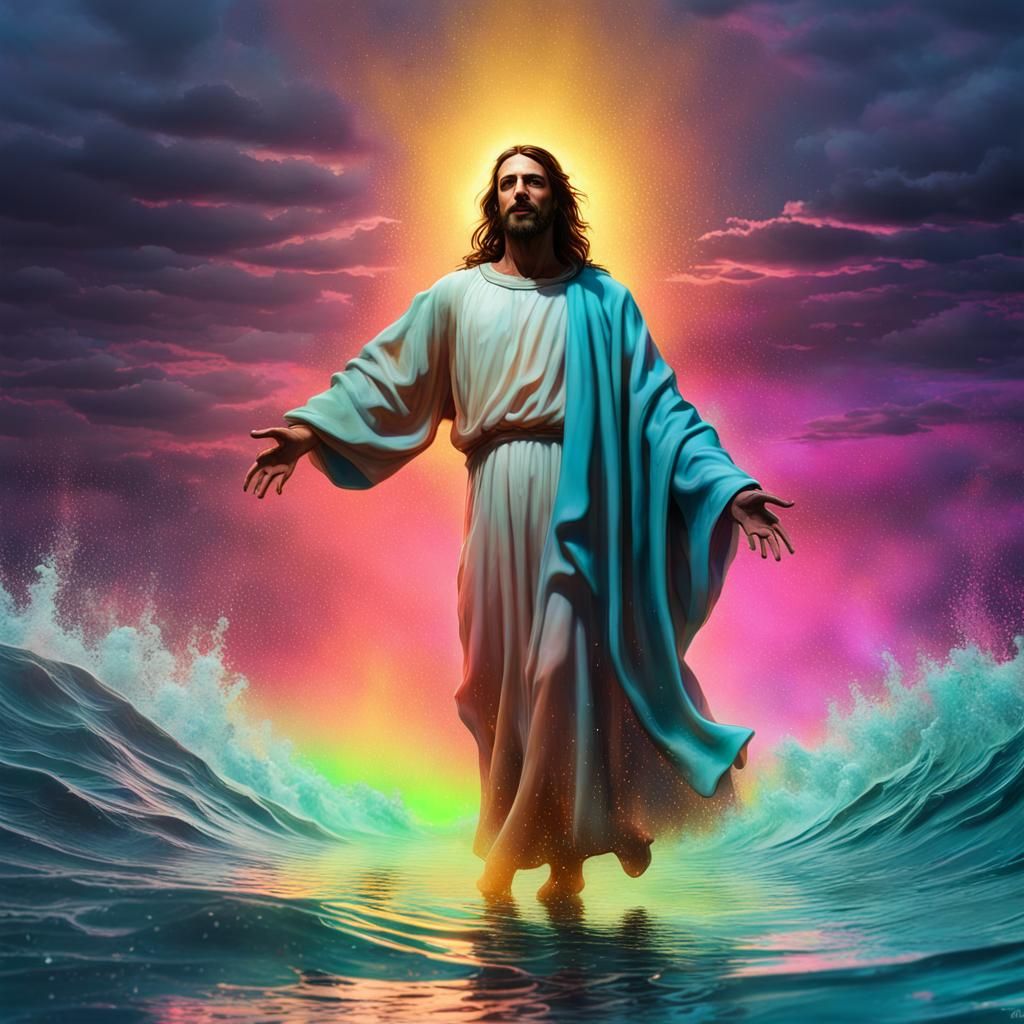 Jesus Walks on Water: Cyberpunk Graffiti Art