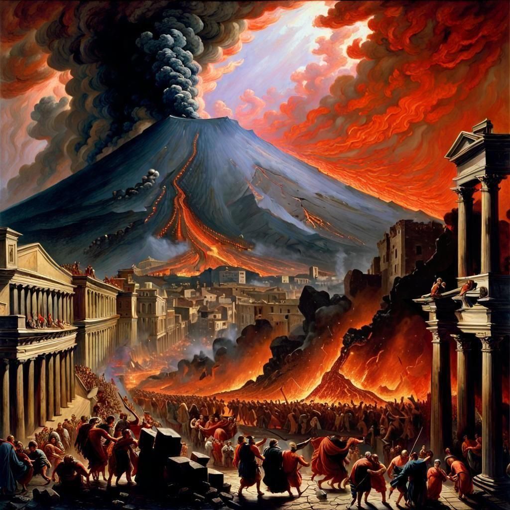 Vesuvius Eruption in Pompeii: Impasto Oil Painting