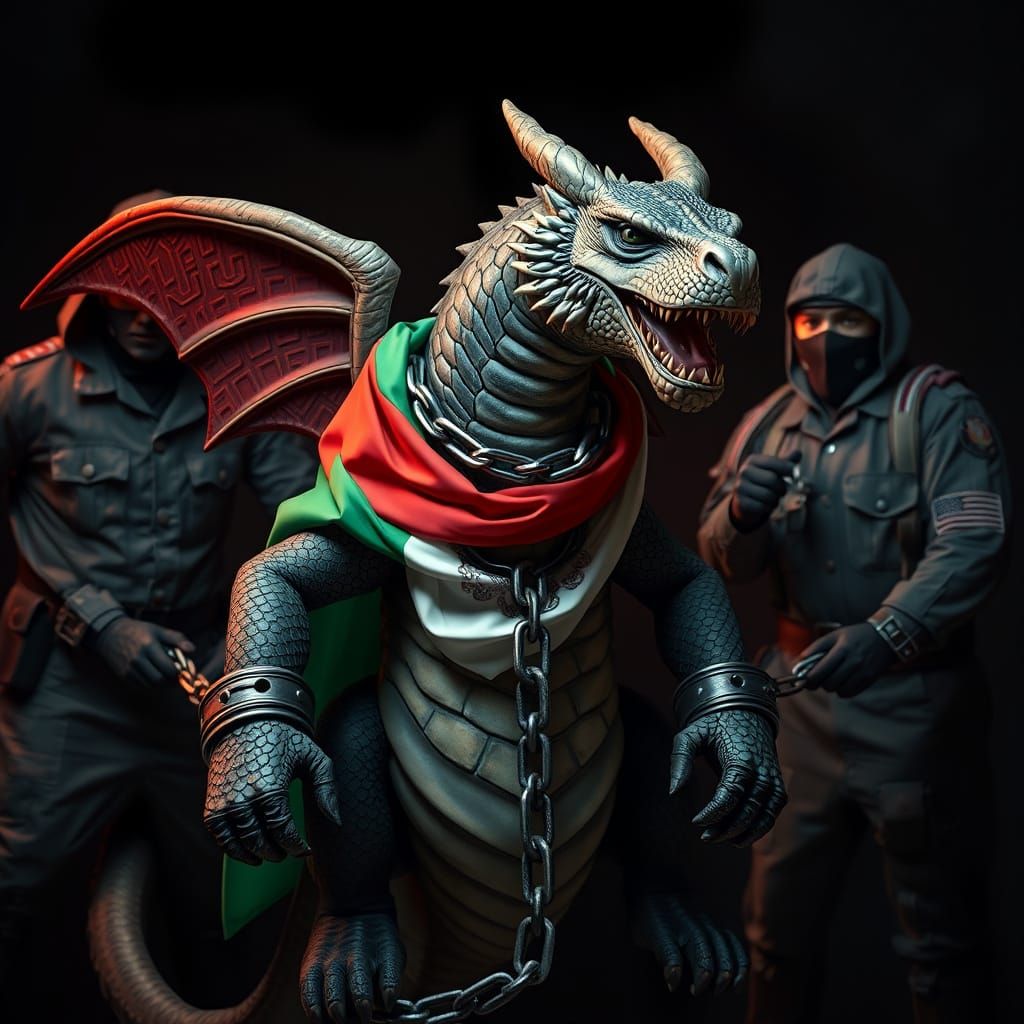 Oppressed Dragon with Mexican Flag in Goya Style