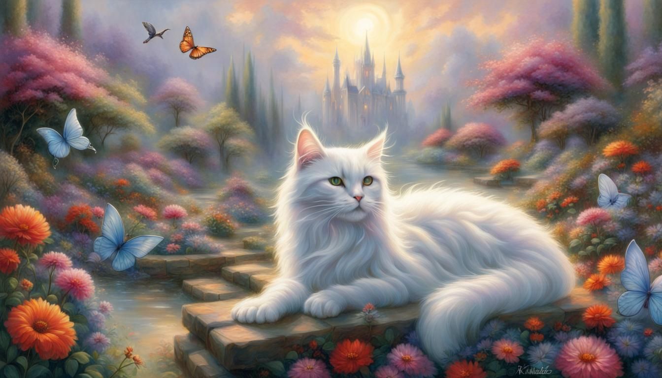 Flying Cat Creates a Cosmic Flower Garden