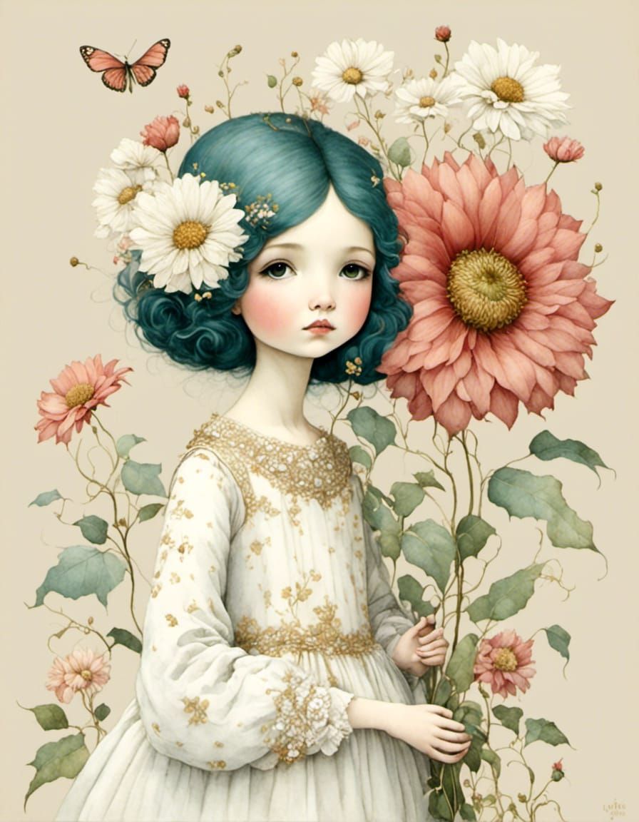 Cute Girl Peek-a-Boo Behind Oversized Flower