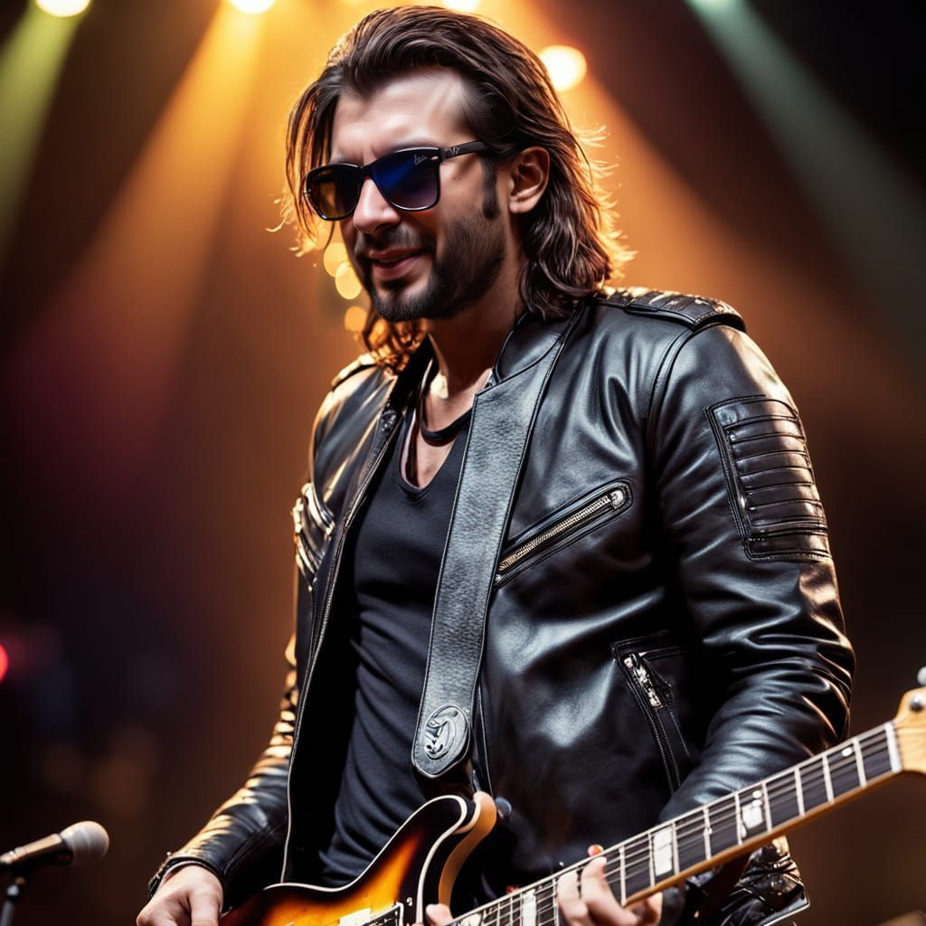 Rockstar Electric Guitar Maestro in Vibrant Bokeh Lighting