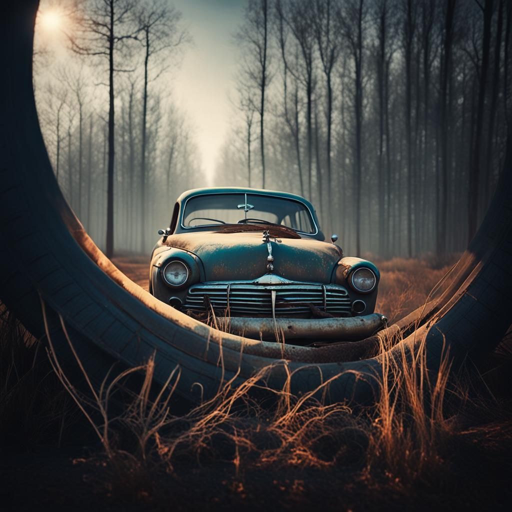 Surreal Automotive Scene in Oil Painting Style
