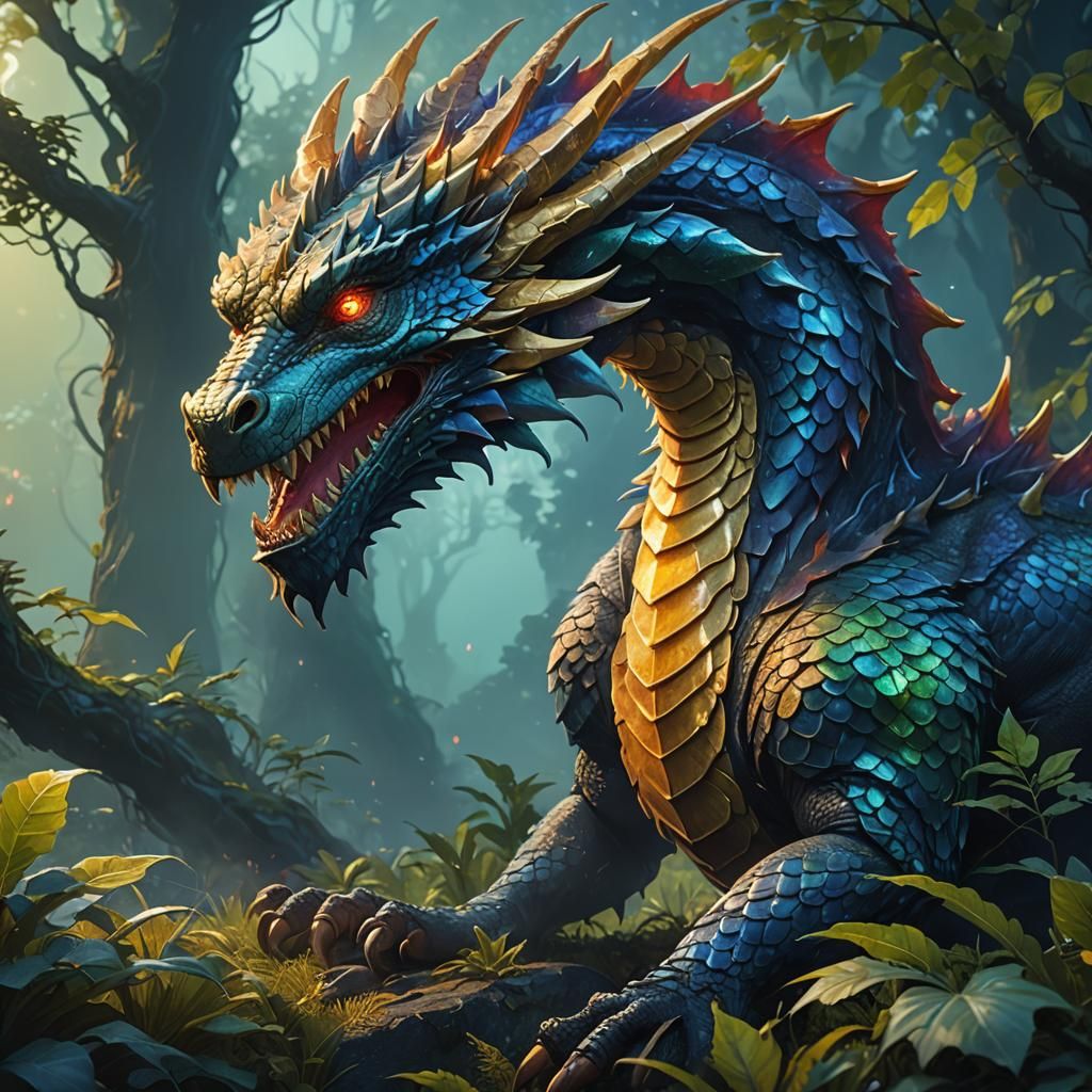 Majestic Dragon in Lush Fantasy Landscape