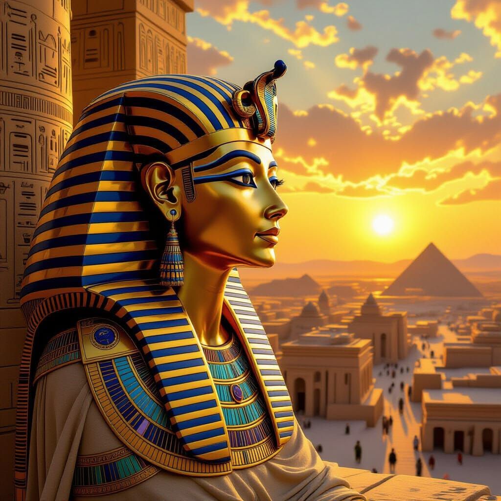 Egyptian Sphinx with Golden Headdress in Magical Realism
