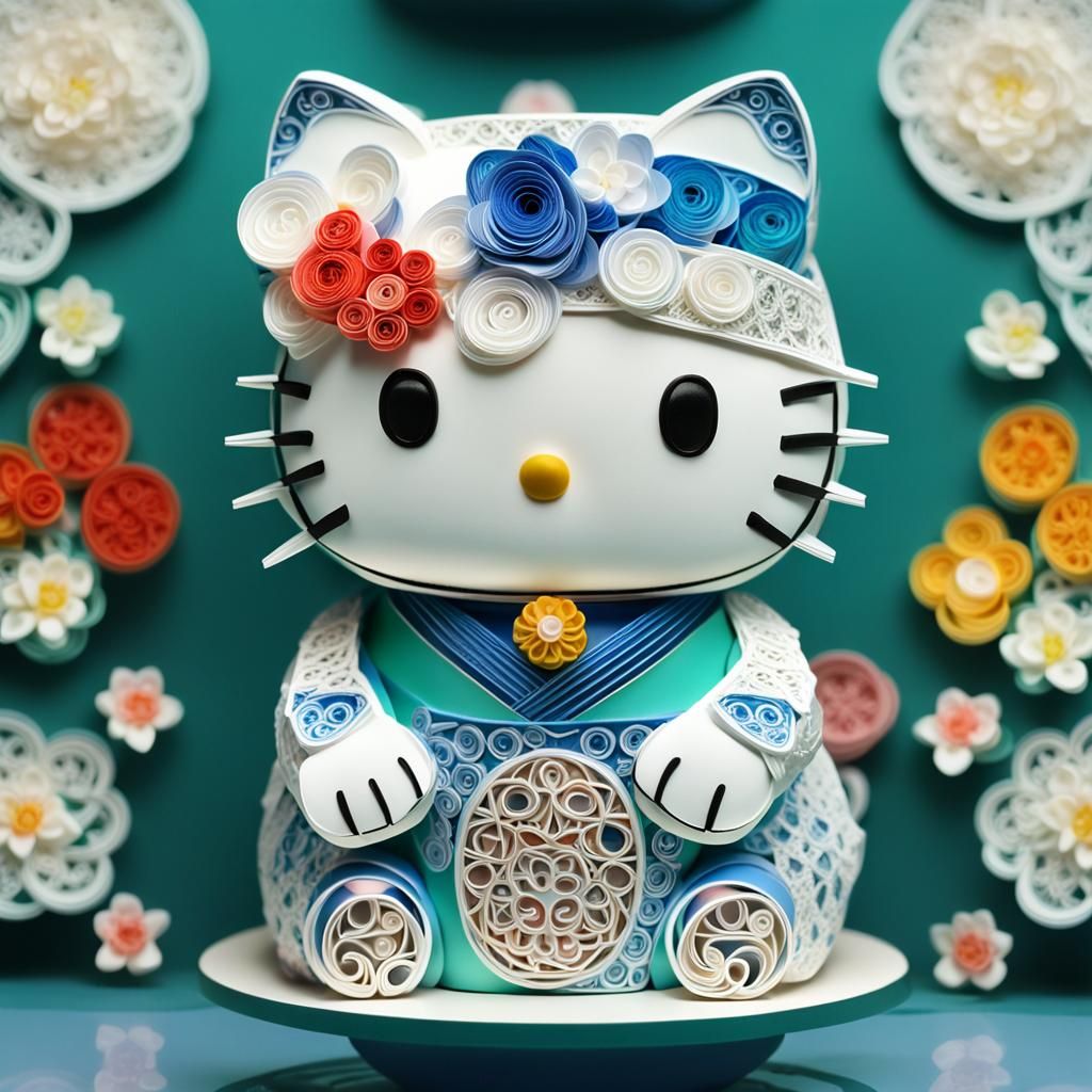 Hello Kitty Maneki Neko Quilling Art Papercraft