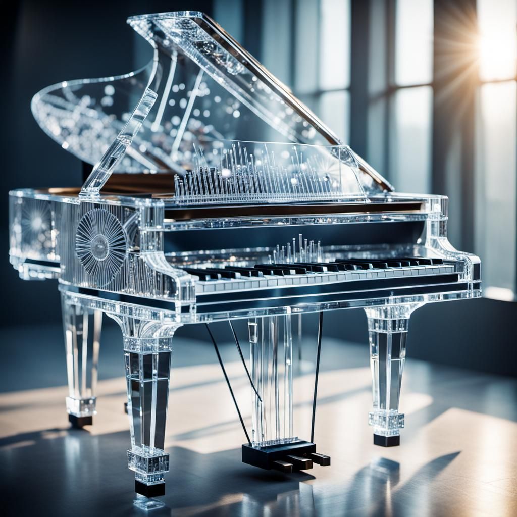 Crystal Piano with Suspended Musical Notes