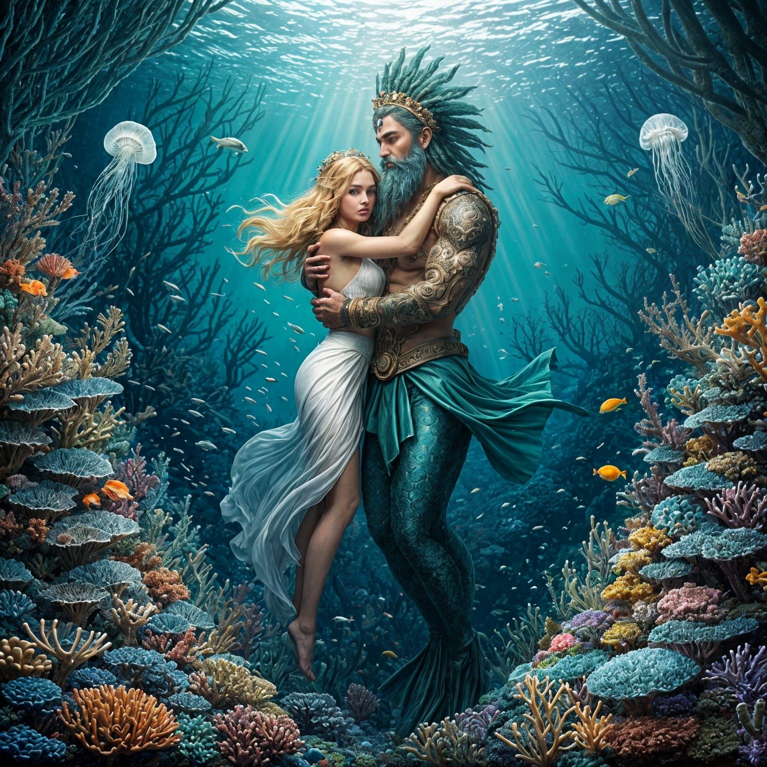 Underwater Scene: Sea King and Coral Reef