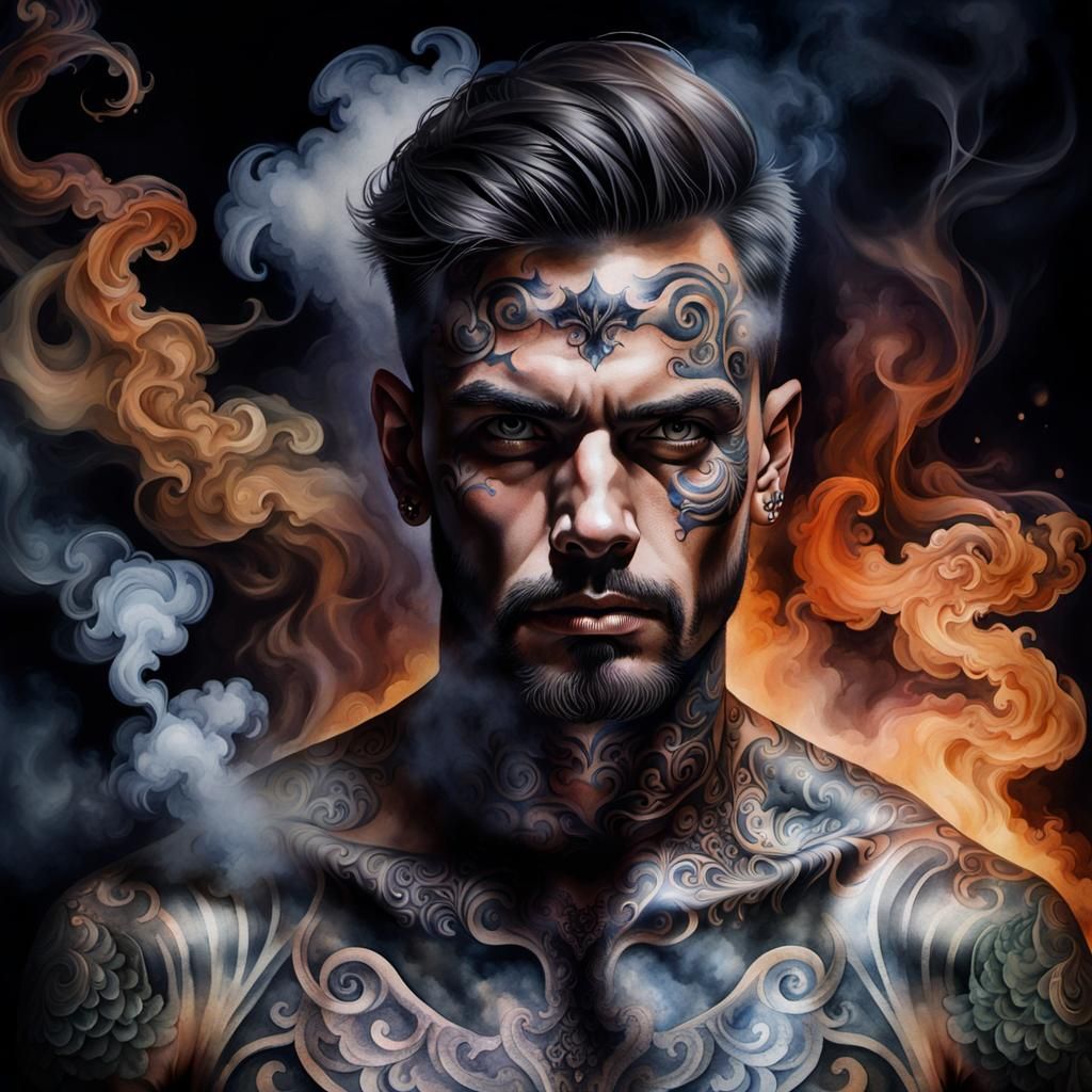 Watercolor Portrait of a Man with Piercing Eyes