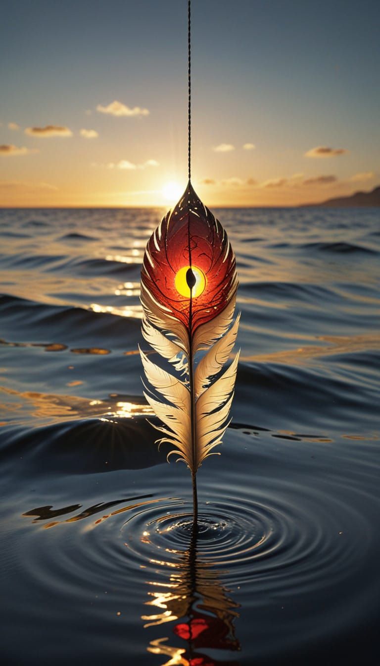 Surrealistic Masterpiece: Oversized Feather in Oceanic Dream...