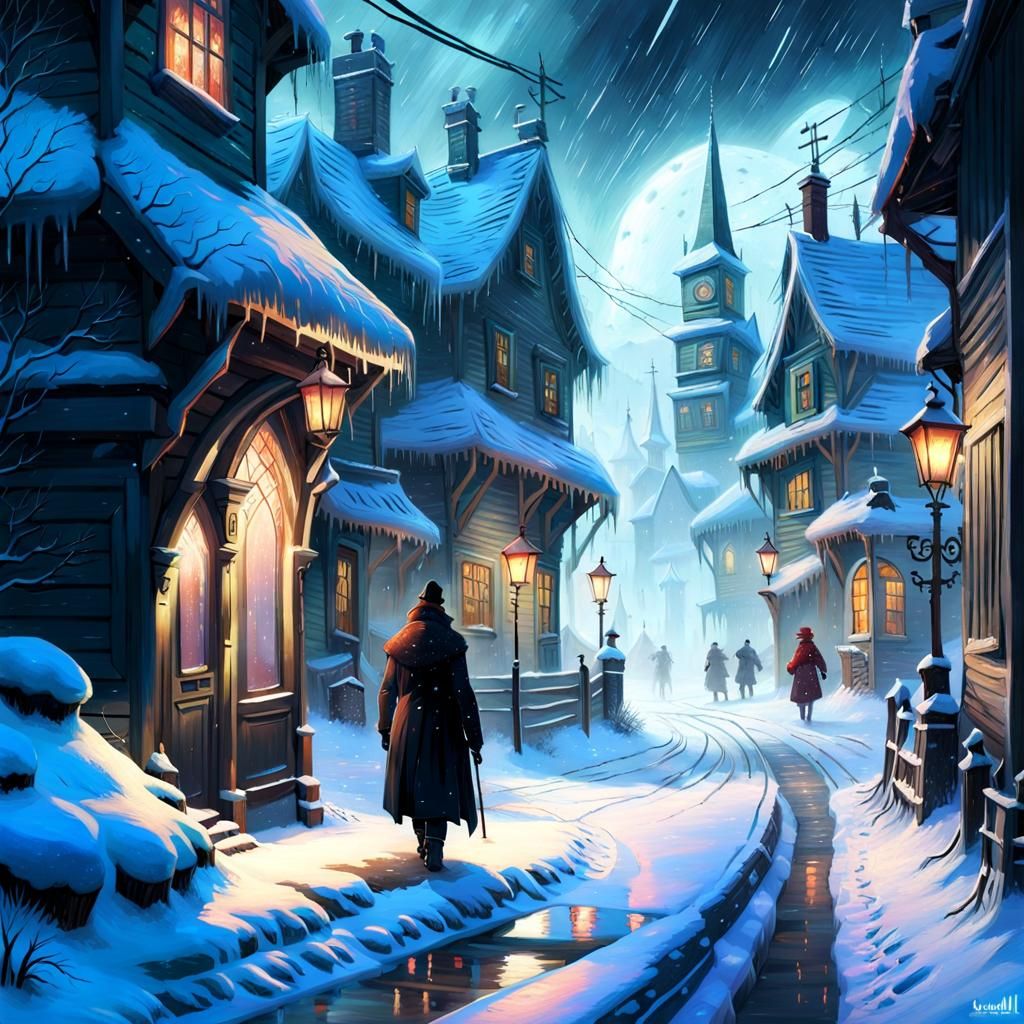 Haunted Village Banshee in Snow, Digital Art