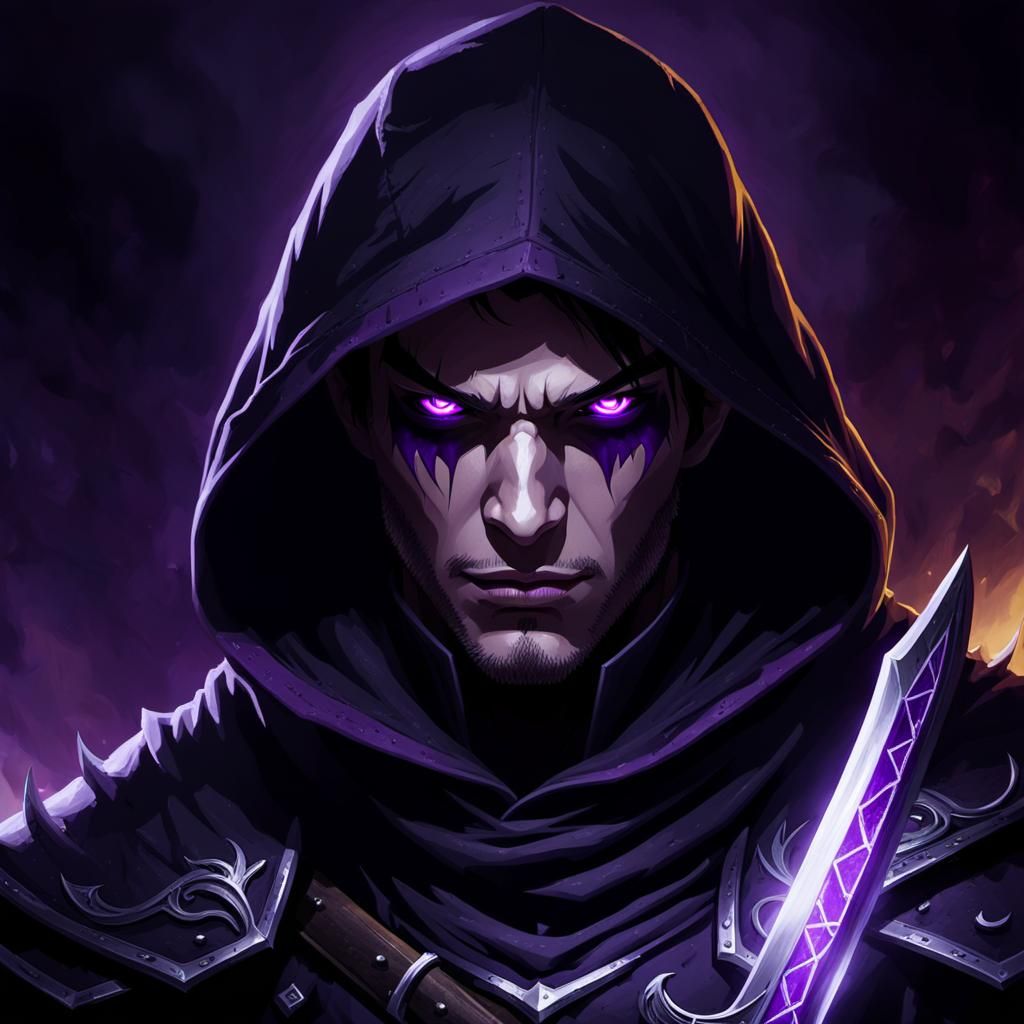 Dark Fantasy Soulknife Rogue with Purple Blades