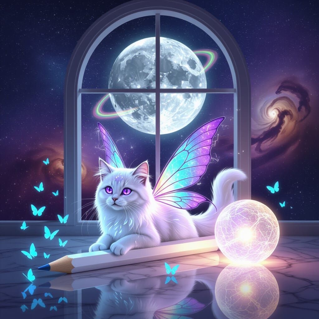 Ethereal Pencil Transforms into Crystalline Cat Fairy