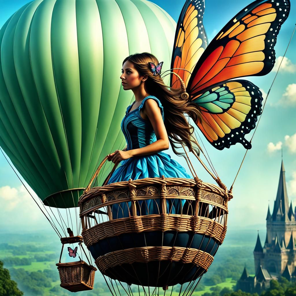 Fairy in Hot Air Balloon: Hyperrealistic Abstract Art
