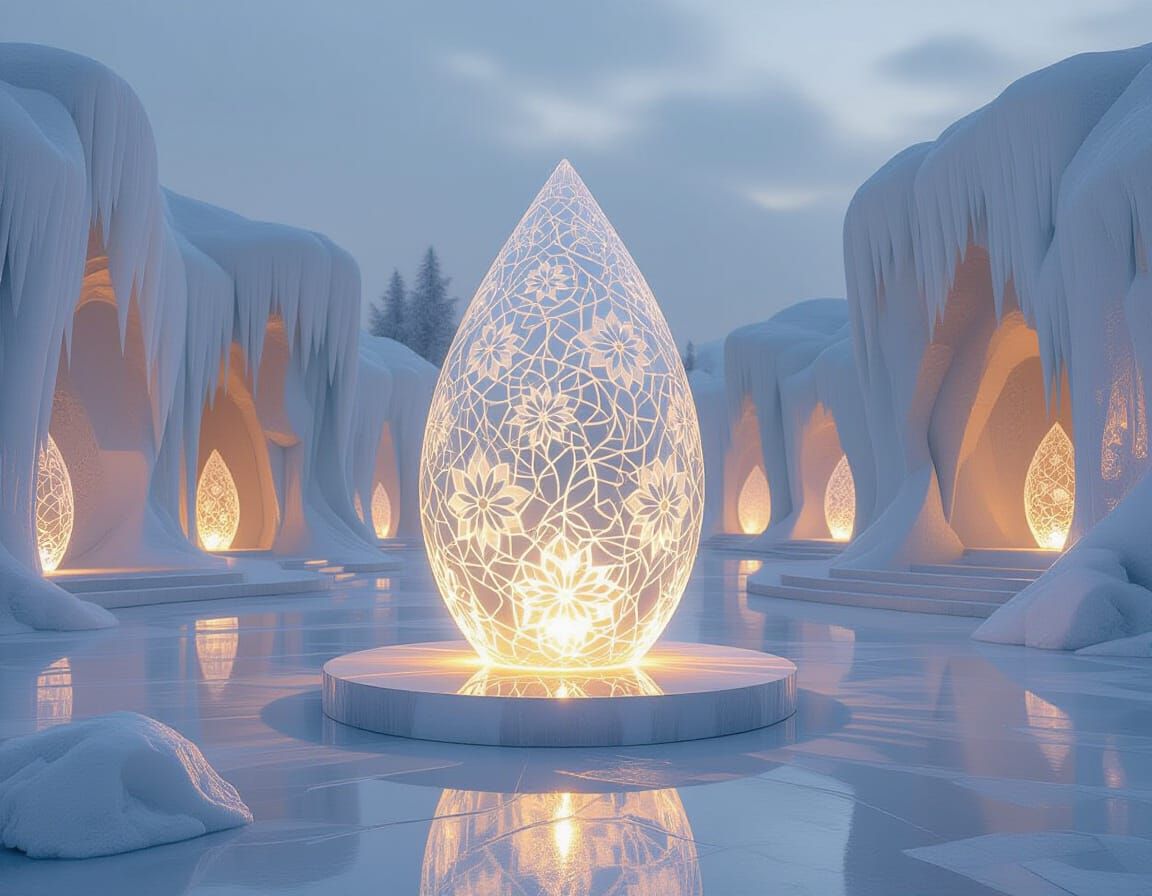 Glowing Ice on Fire Antique Lace Lantern in Mirrored Outdoor...