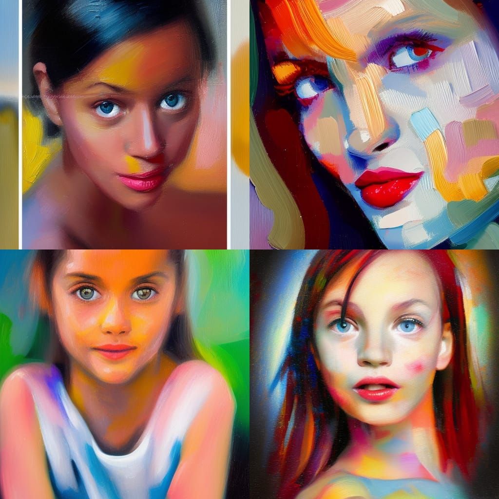 Abstract Oil Portrait of a Beautiful Girl