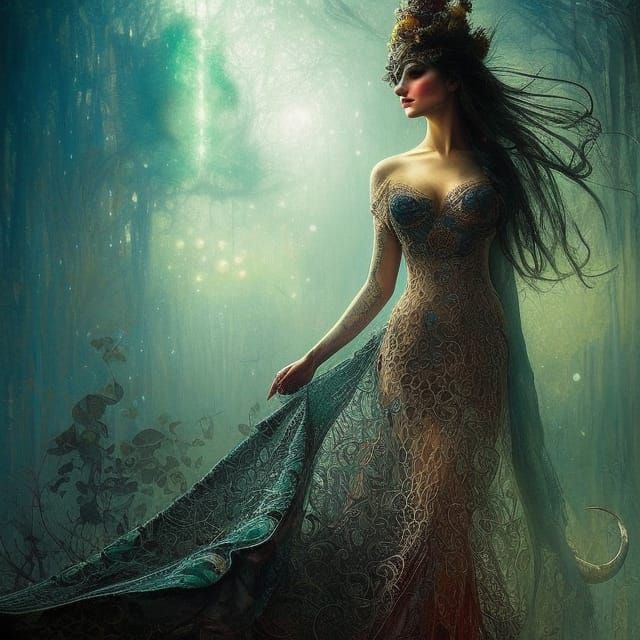 Lacy Woman Portrait in Detailed Fantasy Art