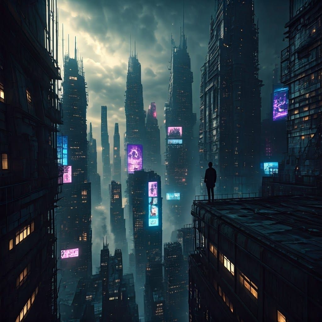 Futuristic Cityscape in Cyberpunk Decay