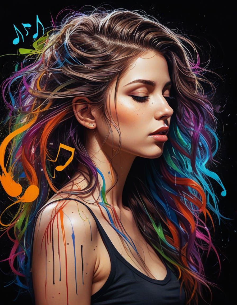 Gothic Graffiti Woman in Musical Street Art