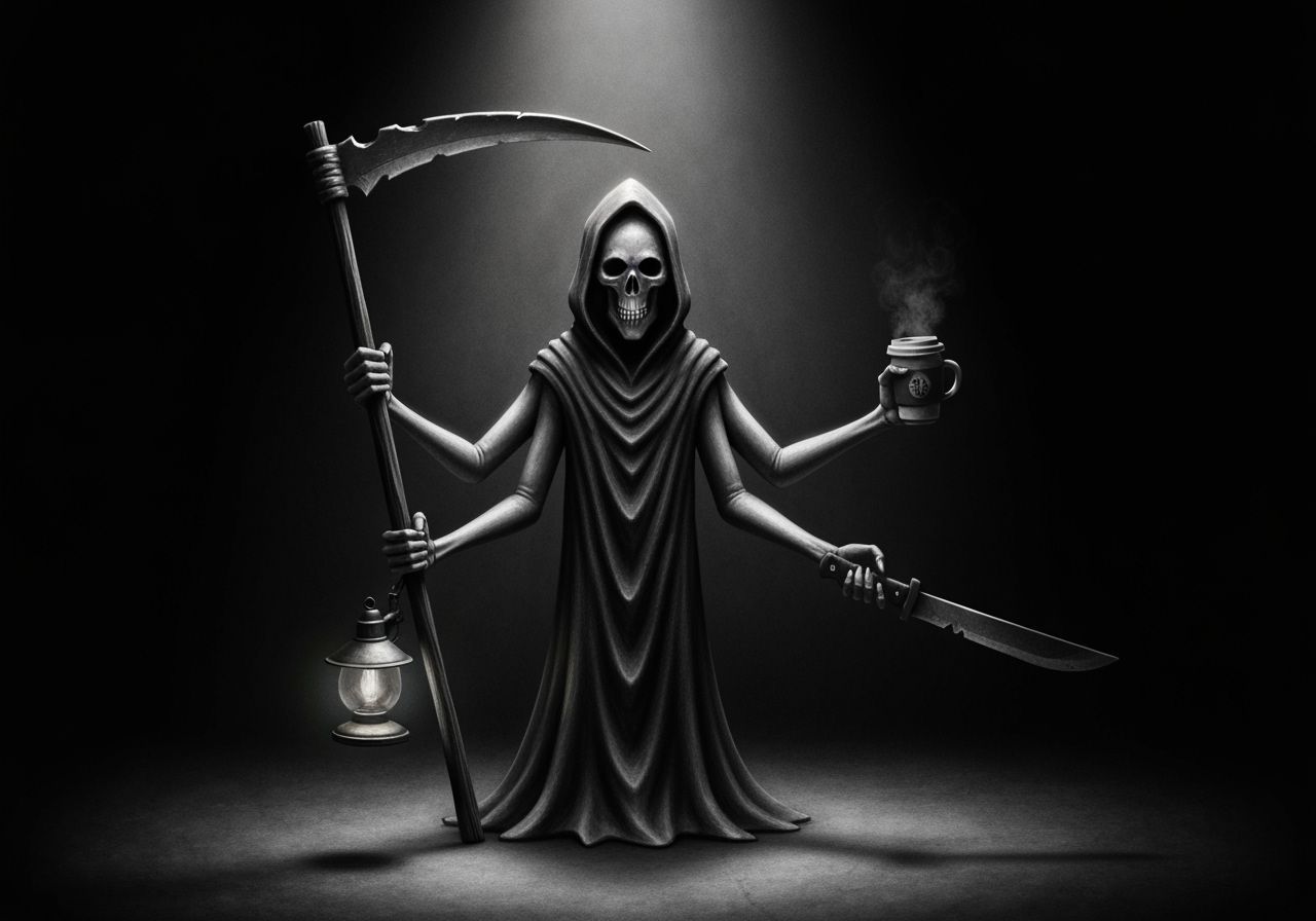 Four-Armed Grim Reaper Figurine in Dark Fantasy Style