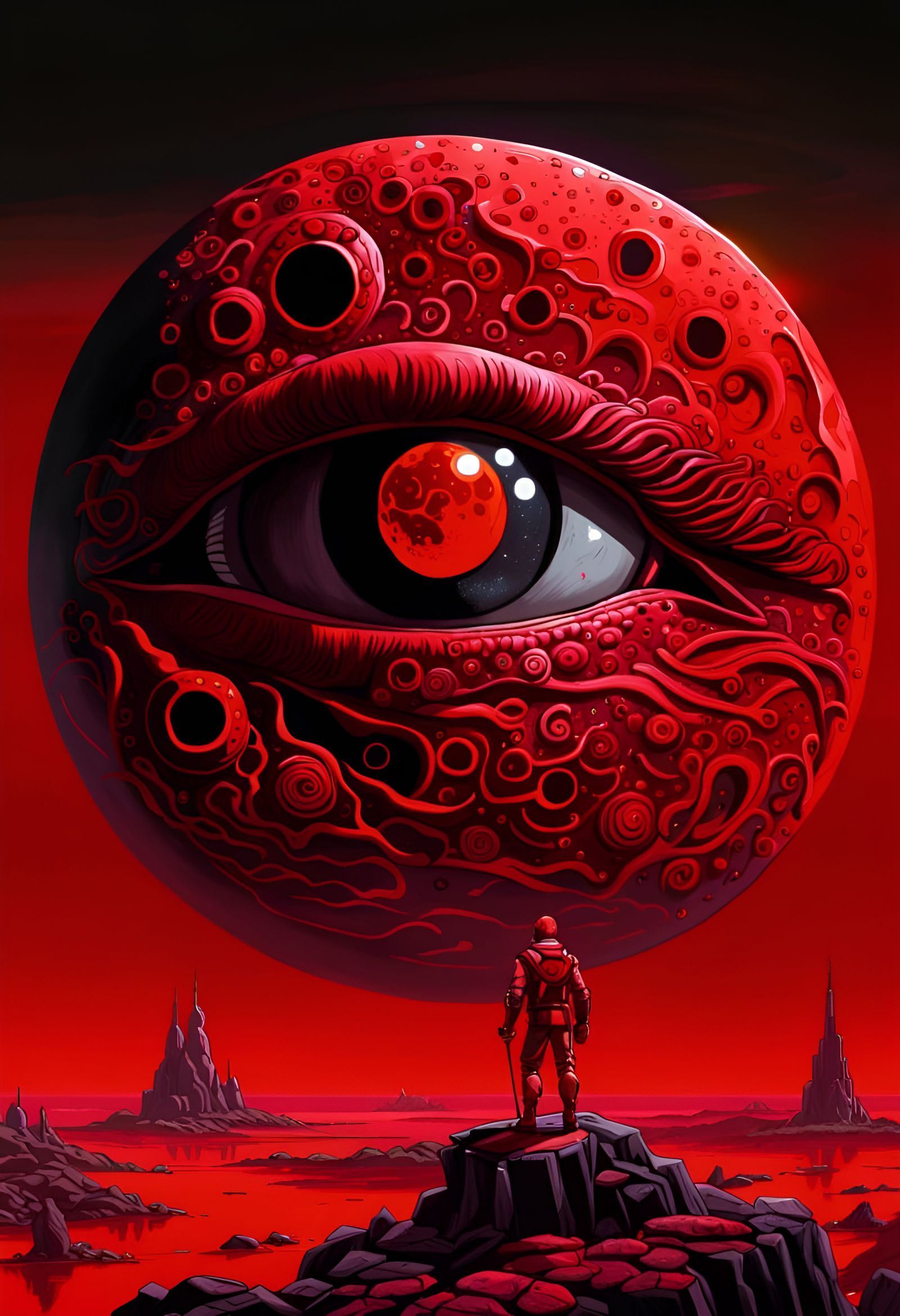 Red Moon Human Eye Digital Illustration
