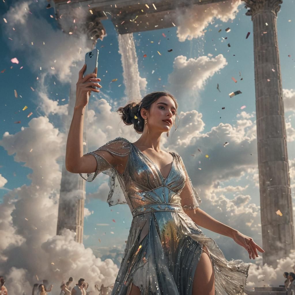 Woman Takes Selfie at Techno Party in the Sky