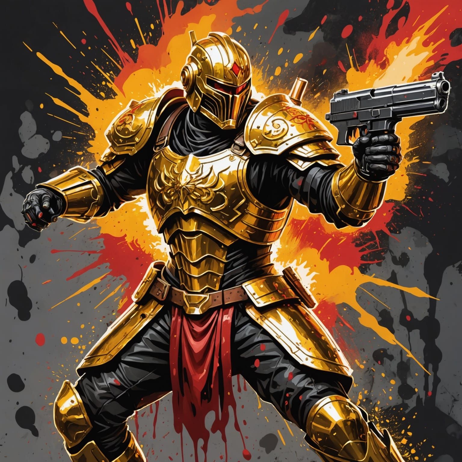 Golden Warrior in Graffiti Art Style Battle