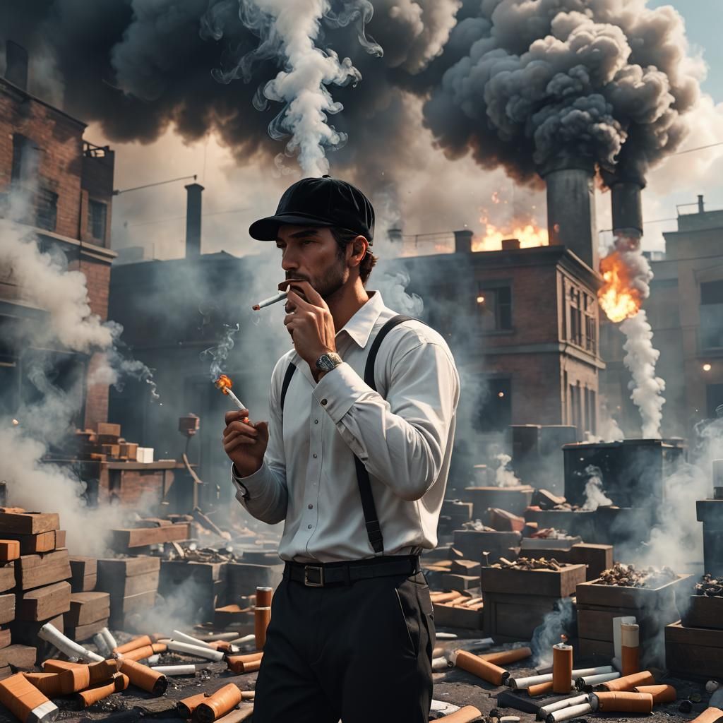 Man Smoking Cigarette with Cinematic Lighting