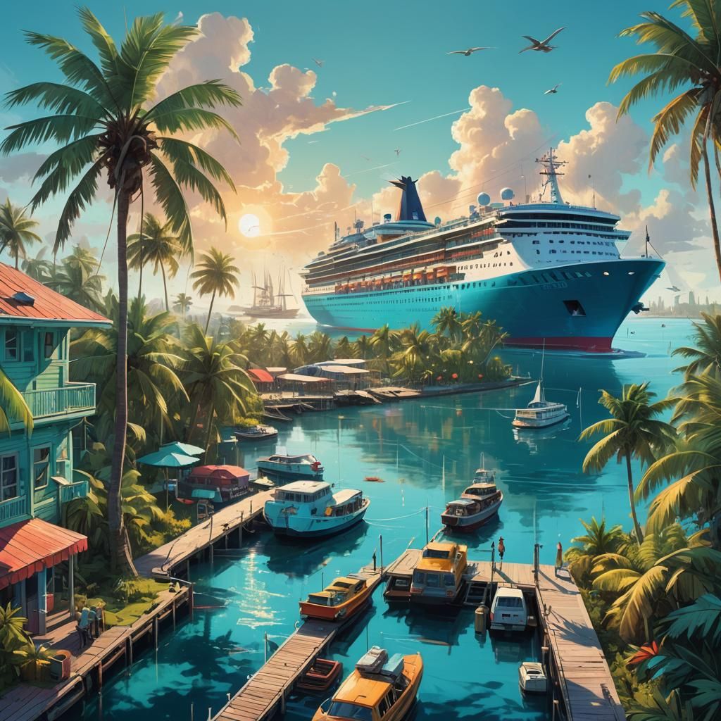Bahamas Cruise Ship Docks: Detailed Digital Art