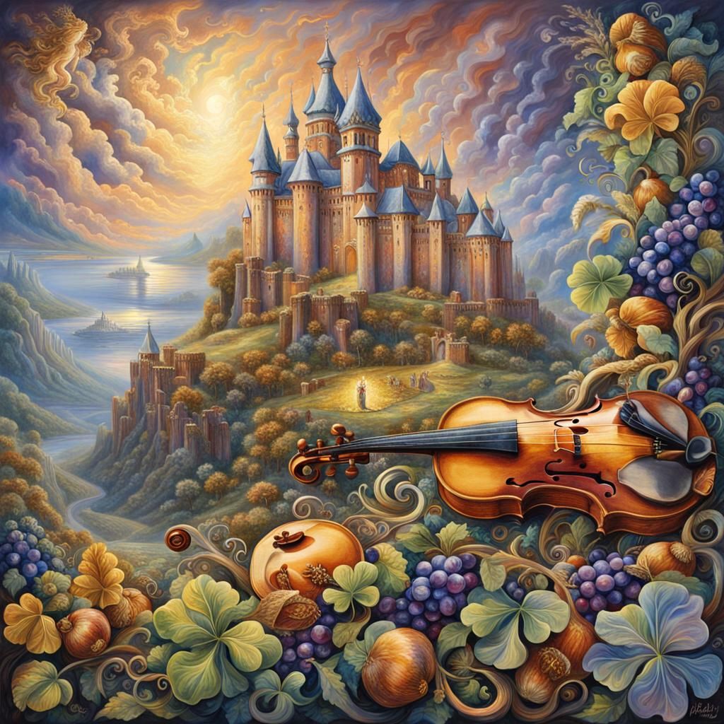 Luminescent Violin Amidst Crystal Castle: Josephine Wall Sty...